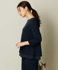 KBBCP04049 a.v.v(アー・ヴェ・ヴェ) 【2WAY/洗える/セットアップ対応】シフォンレイヤードバックタックブラウス ネイビー