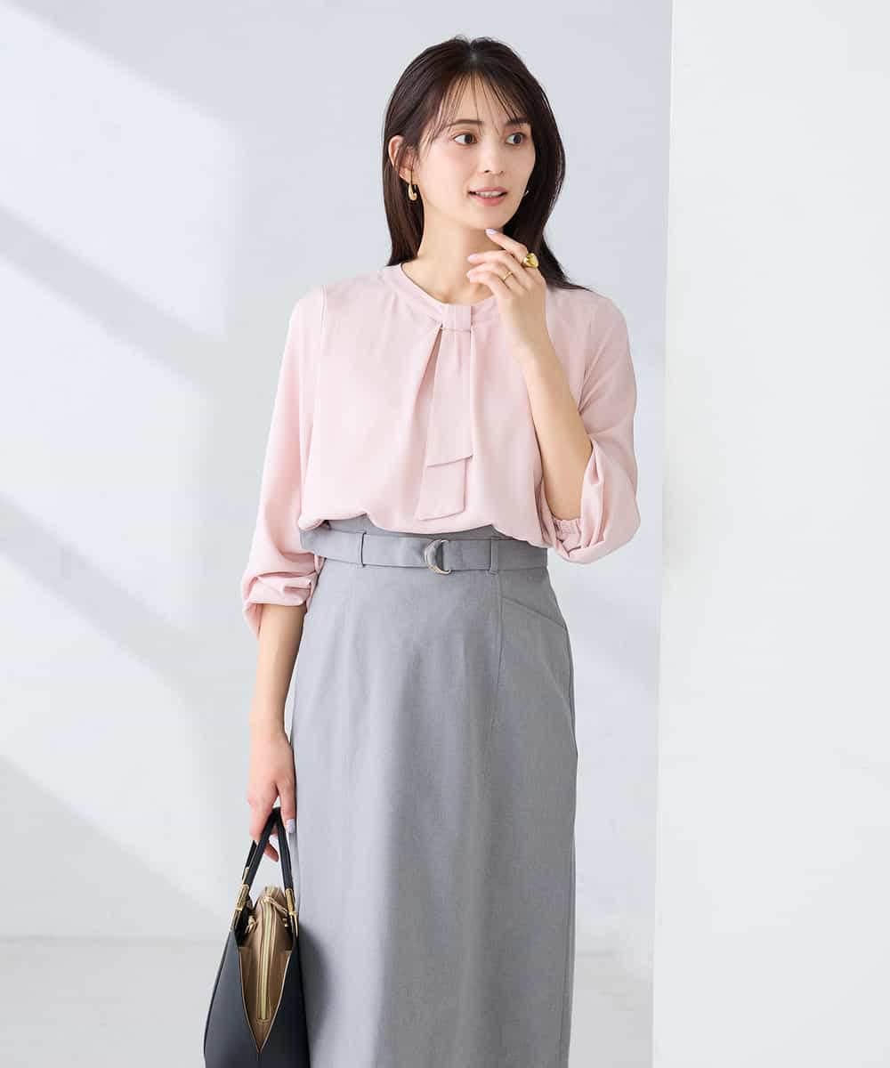 KBBFE10059 a.v.v(アー・ヴェ・ヴェ) 【洗える/ストレッチ】バーチャームボウタイブラウス ピンク