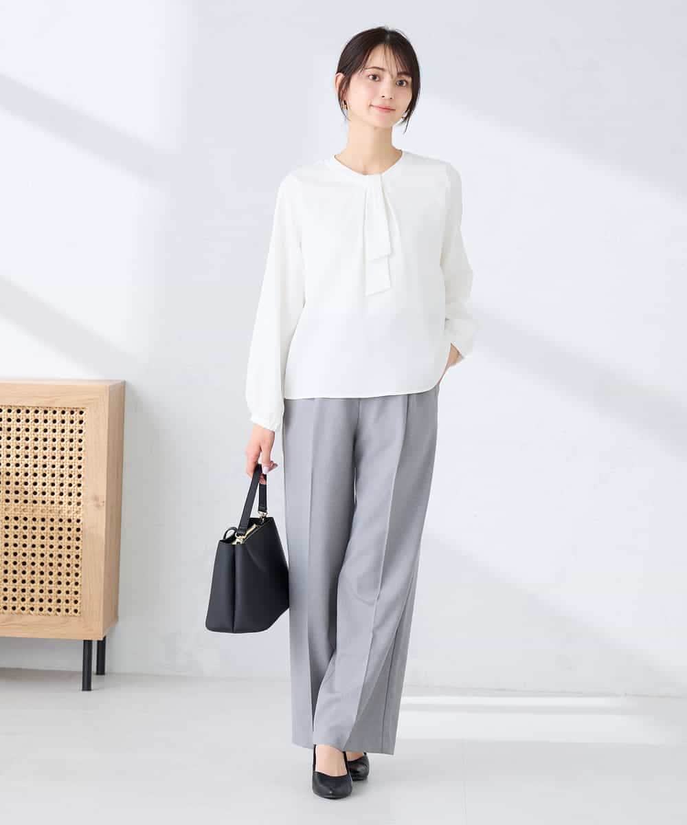 KBBFE10059 a.v.v(アー・ヴェ・ヴェ) 【洗える/ストレッチ】バーチャームボウタイブラウス ピンク