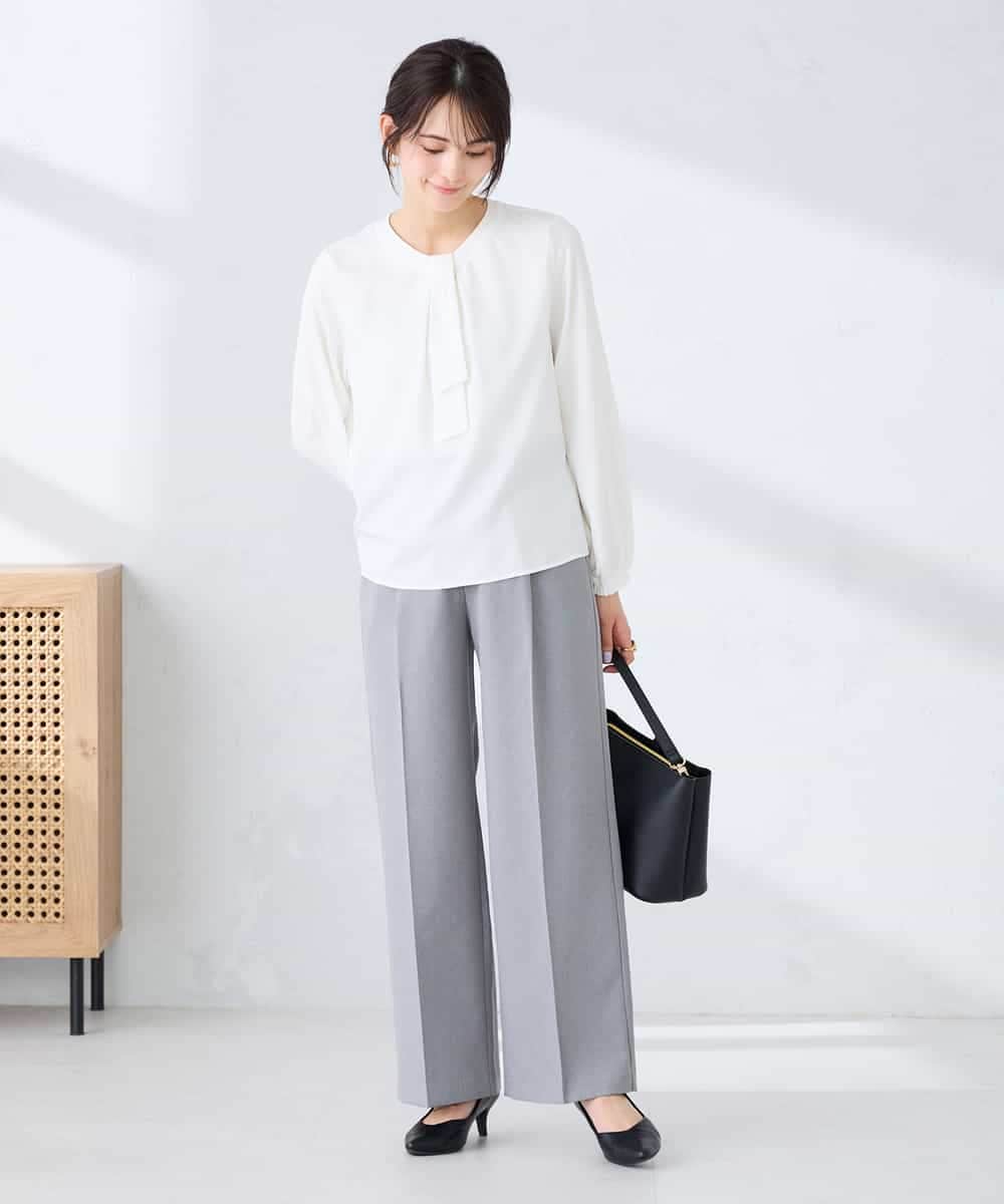 KBBFE10059 a.v.v(アー・ヴェ・ヴェ) 【洗える/ストレッチ】バーチャームボウタイブラウス ピンク