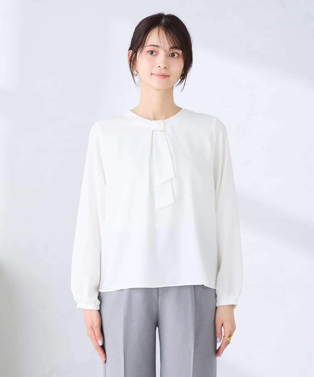 KBBFE10059 a.v.v(アー・ヴェ・ヴェ) 【洗える/ストレッチ】バーチャームボウタイブラウス ピンク