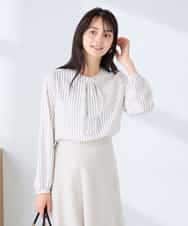 KBBFE10059 a.v.v(アー・ヴェ・ヴェ) 【洗える/ストレッチ】バーチャームボウタイブラウス ストライプ