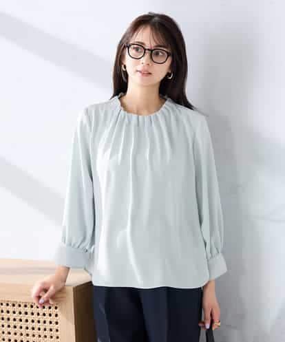 KBBFE11059 a.v.v 【洗える】タックネックブラウス