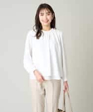KBBFW12054 a.v.v(アー・ヴェ・ヴェ) タックネックレイヤードヘムブラウス ドット柄