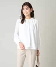 KBBFW12054 a.v.v(アー・ヴェ・ヴェ) タックネックレイヤードヘムブラウス ドット柄