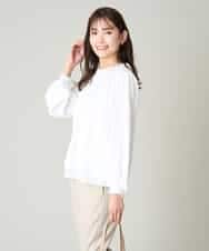 KBBFW12054 a.v.v(アー・ヴェ・ヴェ) タックネックレイヤードヘムブラウス ドット柄