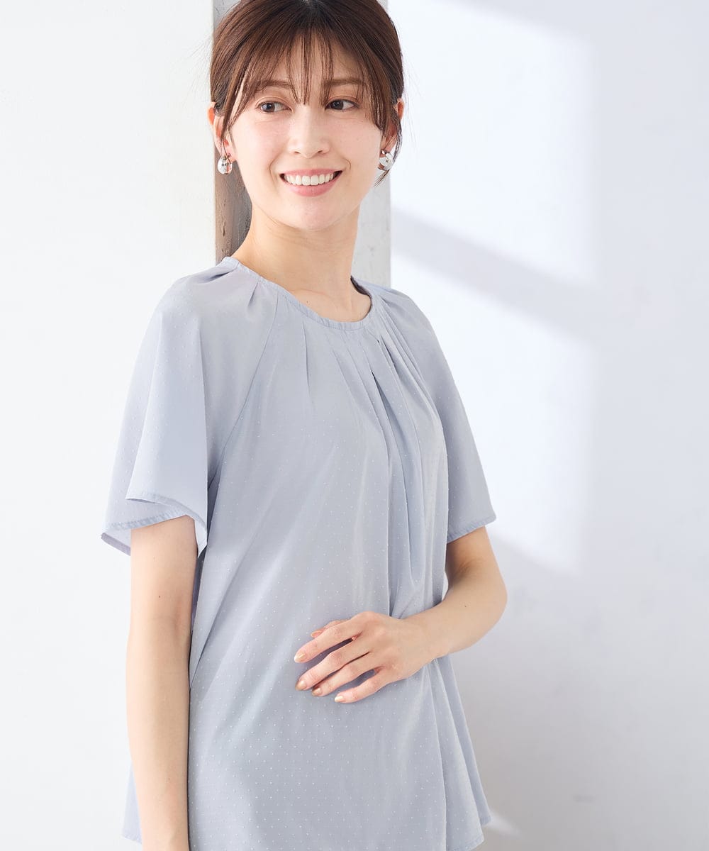 KBBGE11059 a.v.v(アー・ヴェ・ヴェ) 【洗える】ドビードットフレアスリーブブラウス ライトブルー