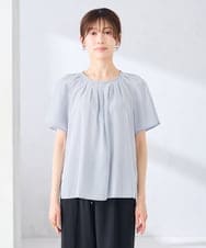 KBBGE11059 a.v.v(アー・ヴェ・ヴェ) 【洗える】ドビードットフレアスリーブブラウス ライトブルー