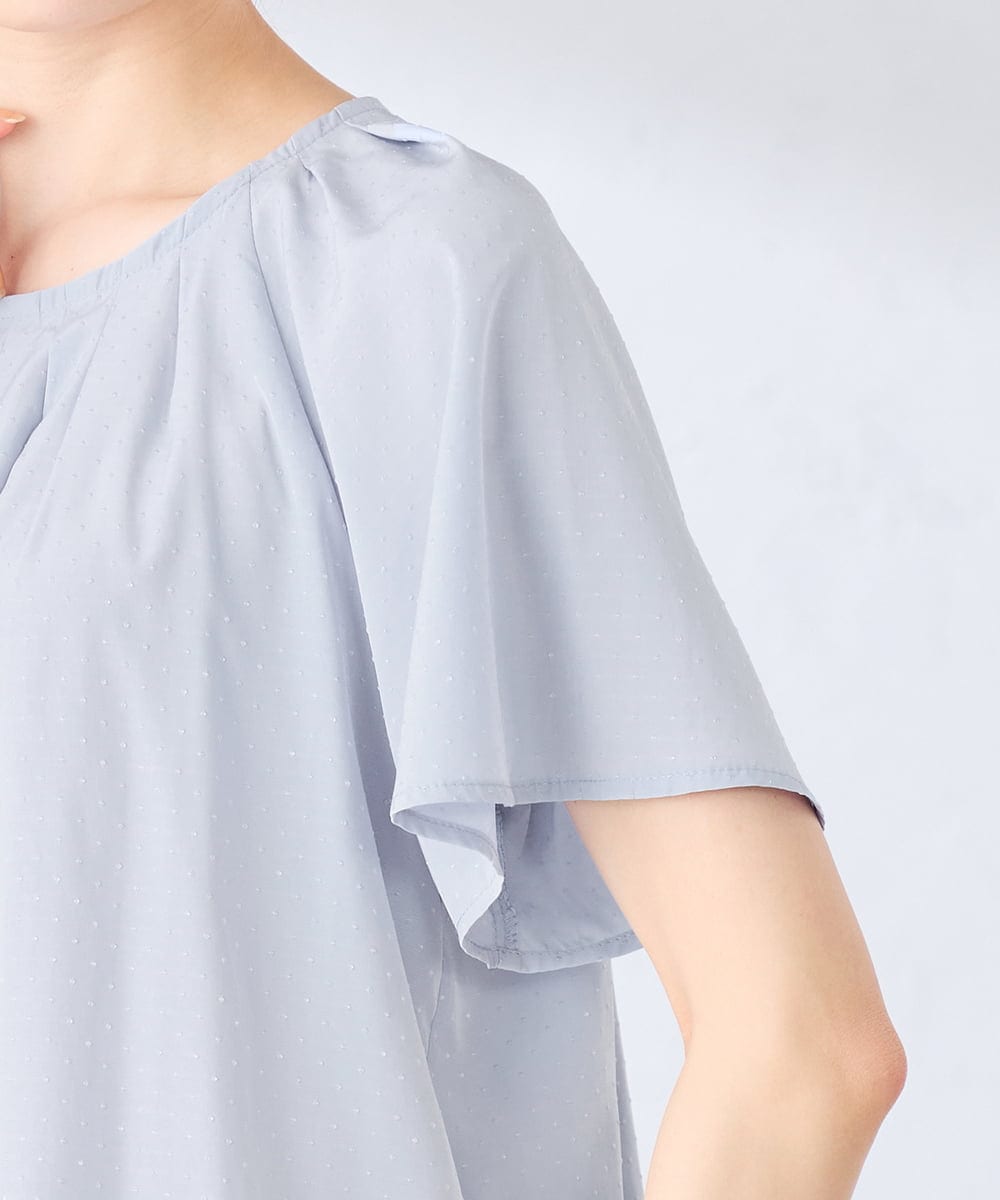 KBBGE11059 a.v.v(アー・ヴェ・ヴェ) 【洗える】ドビードットフレアスリーブブラウス ライトブルー