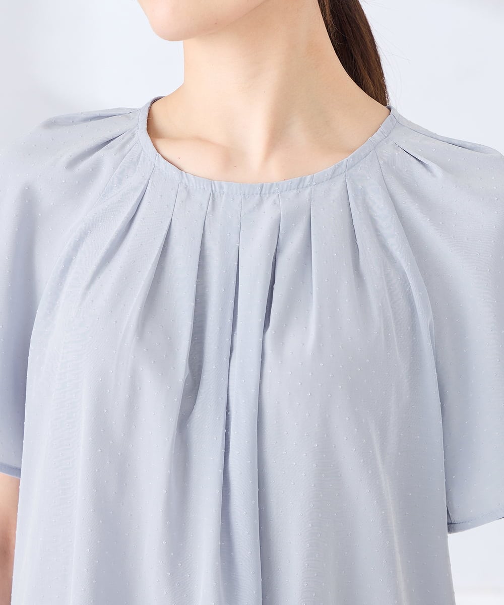 KBBGE11059 a.v.v(アー・ヴェ・ヴェ) 【洗える】ドビードットフレアスリーブブラウス ライトブルー