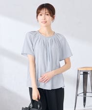 KBBGE11059 a.v.v(アー・ヴェ・ヴェ) 【洗える】ドビードットフレアスリーブブラウス ライトブルー