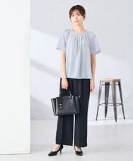 KBBGE11059 a.v.v(アー・ヴェ・ヴェ) 【洗える】ドビードットフレアスリーブブラウス ライトブルー