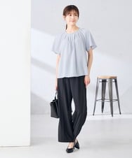 KBBGE11059 a.v.v(アー・ヴェ・ヴェ) 【洗える】ドビードットフレアスリーブブラウス ライトブルー