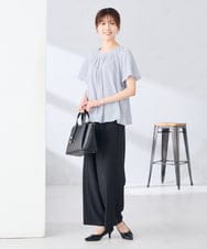 KBBGE11059 a.v.v(アー・ヴェ・ヴェ) 【洗える】ドビードットフレアスリーブブラウス ライトブルー