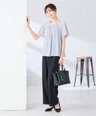 KBBGE11059 a.v.v(アー・ヴェ・ヴェ) 【洗える】ドビードットフレアスリーブブラウス ライトブルー