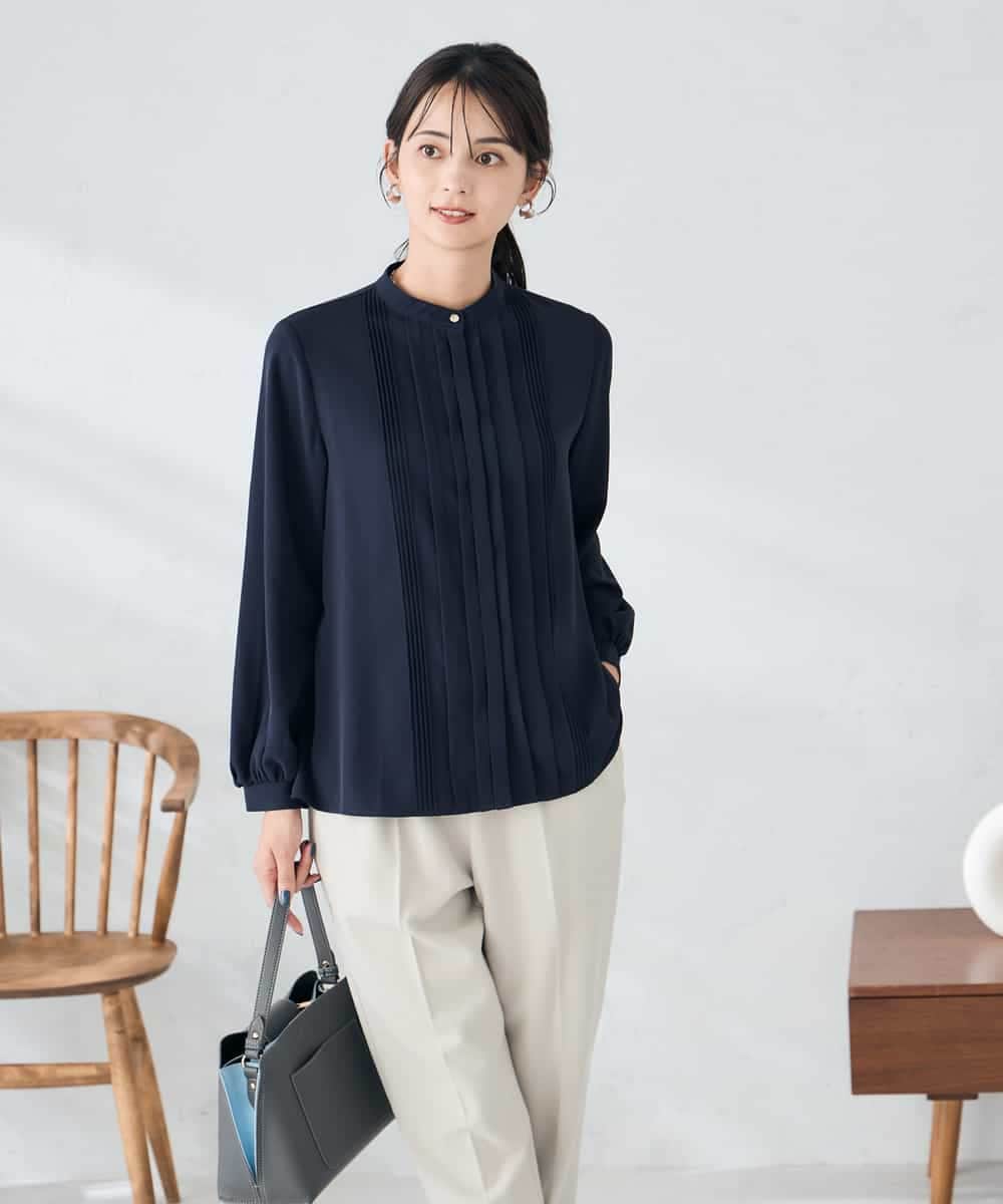 KBBLB07059 a.v.v(アー・ヴェ・ヴェ) 【洗える/WEB限定】ピンタックブラウス ネイビー