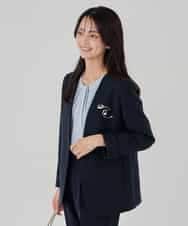 KBDCD01099 a.v.v(アー・ヴェ・ヴェ) 【洗える/ストレッチ/セットアップ対応】ダブルクロスVネックノーカラージャケット ブラック