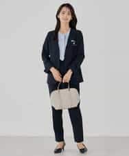 KBDCD01099 a.v.v(アー・ヴェ・ヴェ) 【洗える/ストレッチ/セットアップ対応】ダブルクロスVネックノーカラージャケット ブラック