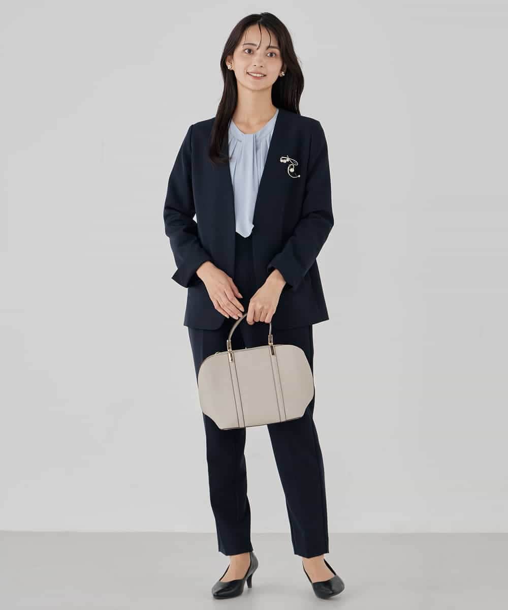 KBDCD01099 a.v.v(アー・ヴェ・ヴェ) 【洗える/ストレッチ/セットアップ対応】ダブルクロスVネックノーカラージャケット ブラック