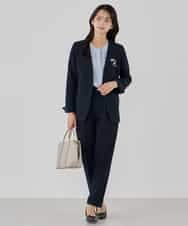 KBDCD01099 a.v.v(アー・ヴェ・ヴェ) 【洗える/ストレッチ/セットアップ対応】ダブルクロスVネックノーカラージャケット ブラック