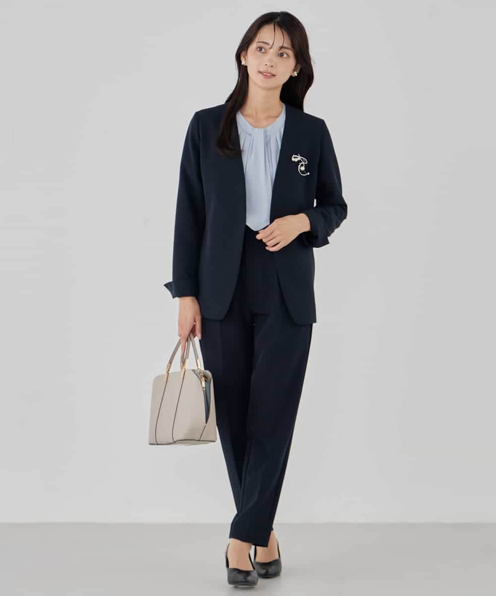 KBDCD01099 a.v.v(アー・ヴェ・ヴェ) 【洗える/ストレッチ/セットアップ対応】ダブルクロスVネックノーカラージャケット ブラック