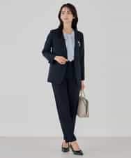 KBDCD01099 a.v.v(アー・ヴェ・ヴェ) 【洗える/ストレッチ/セットアップ対応】ダブルクロスVネックノーカラージャケット ブラック