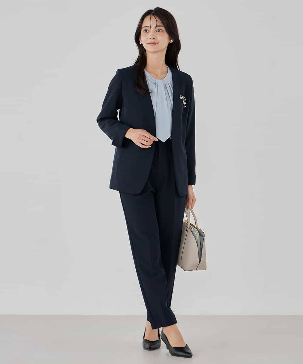 KBDCD01099 a.v.v(アー・ヴェ・ヴェ) 【洗える/ストレッチ/セットアップ対応】ダブルクロスVネックノーカラージャケット ブラック