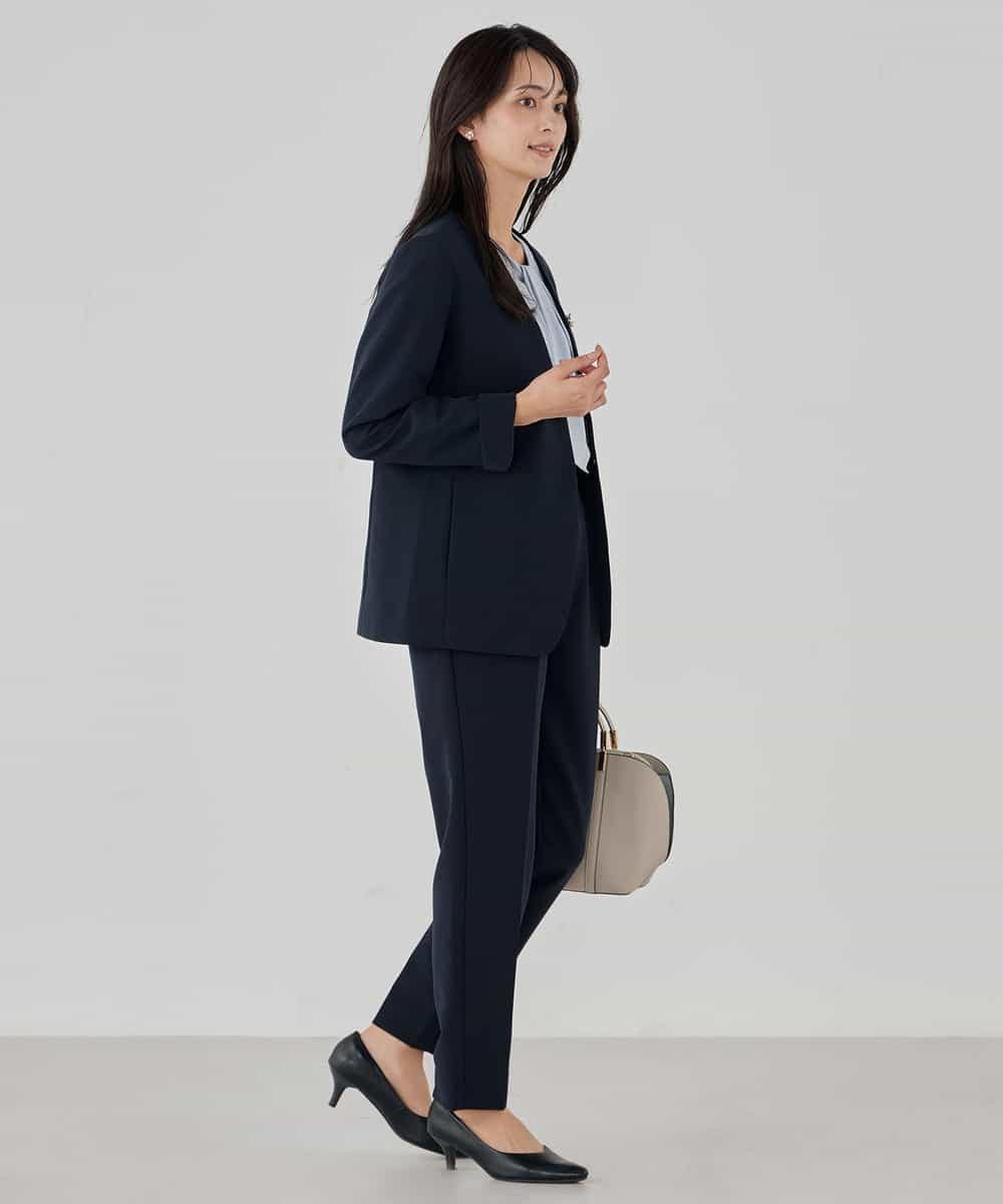 KBDCD01099 a.v.v(アー・ヴェ・ヴェ) 【洗える/ストレッチ/セットアップ対応】ダブルクロスVネックノーカラージャケット ブラック