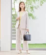 KBDCD01099 a.v.v(アー・ヴェ・ヴェ) 【洗える/ストレッチ/セットアップ対応】ダブルクロスVネックノーカラージャケット ブラック