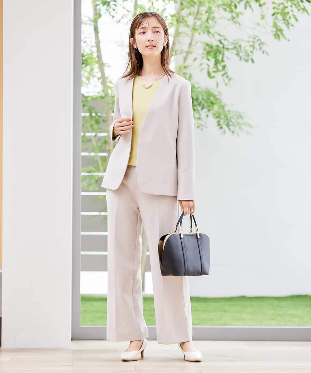 KBDCD01099 a.v.v(アー・ヴェ・ヴェ) 【洗える/ストレッチ/セットアップ対応】ダブルクロスVネックノーカラージャケット ブラック