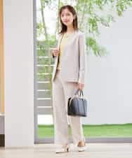 KBDCD01099 a.v.v(アー・ヴェ・ヴェ) 【洗える/ストレッチ/セットアップ対応】ダブルクロスVネックノーカラージャケット ブラック