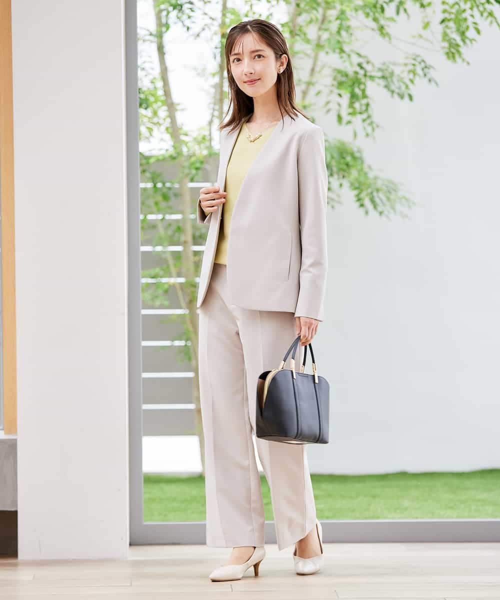 KBDCD01099 a.v.v(アー・ヴェ・ヴェ) 【洗える/ストレッチ/セットアップ対応】ダブルクロスVネックノーカラージャケット ブラック