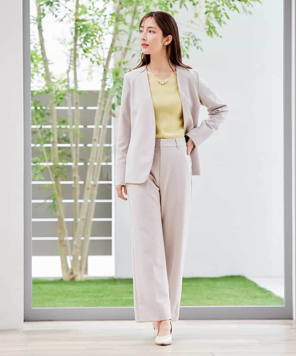 KBDCD01099 a.v.v(アー・ヴェ・ヴェ) 【洗える/ストレッチ/セットアップ対応】ダブルクロスVネックノーカラージャケット ブラック