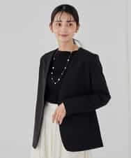 KBDCD01099 a.v.v(アー・ヴェ・ヴェ) 【洗える/ストレッチ/セットアップ対応】ダブルクロスVネックノーカラージャケット ブラック