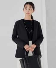 KBDCD01099 a.v.v(アー・ヴェ・ヴェ) 【洗える/ストレッチ/セットアップ対応】ダブルクロスVネックノーカラージャケット ブラック