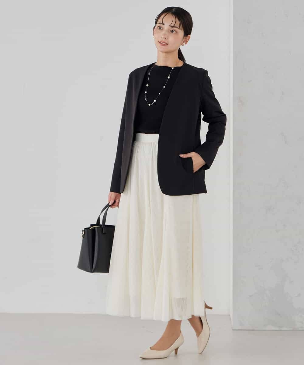 KBDCD01099 a.v.v(アー・ヴェ・ヴェ) 【洗える/ストレッチ/セットアップ対応】ダブルクロスVネックノーカラージャケット ブラック