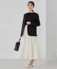 KBDCD01099 a.v.v(アー・ヴェ・ヴェ) 【洗える/ストレッチ/セットアップ対応】ダブルクロスVネックノーカラージャケット ブラック