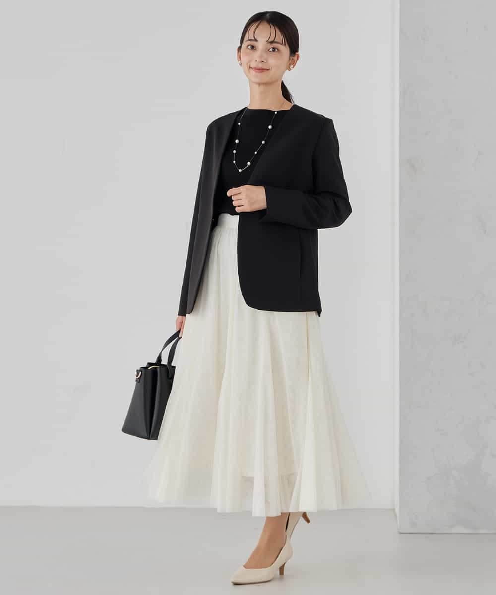 KBDCD01099 a.v.v(アー・ヴェ・ヴェ) 【洗える/ストレッチ/セットアップ対応】ダブルクロスVネックノーカラージャケット ブラック