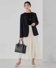 KBDCD01099 a.v.v(アー・ヴェ・ヴェ) 【洗える/ストレッチ/セットアップ対応】ダブルクロスVネックノーカラージャケット ブラック