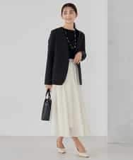 KBDCD01099 a.v.v(アー・ヴェ・ヴェ) 【洗える/ストレッチ/セットアップ対応】ダブルクロスVネックノーカラージャケット ブラック