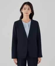 KBDCD01099 a.v.v(アー・ヴェ・ヴェ) 【洗える/ストレッチ/セットアップ対応】ダブルクロスVネックノーカラージャケット ブラック