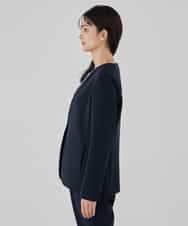 KBDCD01099 a.v.v(アー・ヴェ・ヴェ) 【洗える/ストレッチ/セットアップ対応】ダブルクロスVネックノーカラージャケット ブラック