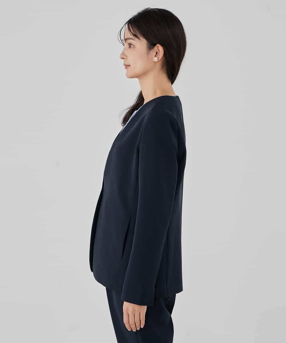 KBDCD01099 a.v.v(アー・ヴェ・ヴェ) 【洗える/ストレッチ/セットアップ対応】ダブルクロスVネックノーカラージャケット ブラック