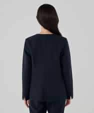 KBDCD01099 a.v.v(アー・ヴェ・ヴェ) 【洗える/ストレッチ/セットアップ対応】ダブルクロスVネックノーカラージャケット ブラック