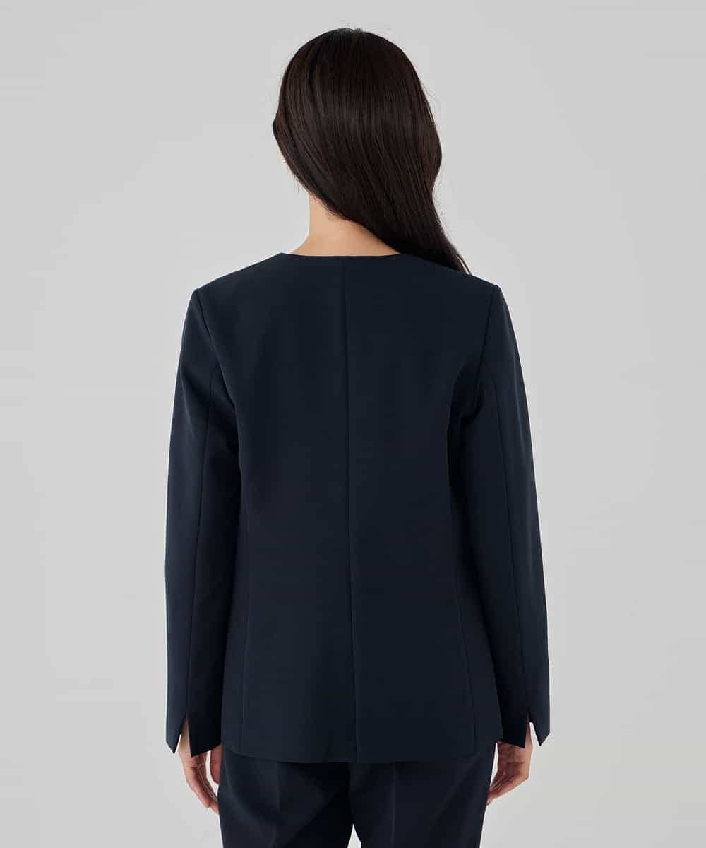 KBDCD01099 a.v.v(アー・ヴェ・ヴェ) 【洗える/ストレッチ/セットアップ対応】ダブルクロスVネックノーカラージャケット ブラック