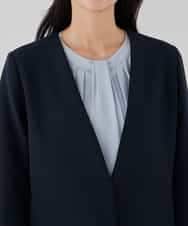 KBDCD01099 a.v.v(アー・ヴェ・ヴェ) 【洗える/ストレッチ/セットアップ対応】ダブルクロスVネックノーカラージャケット ブラック