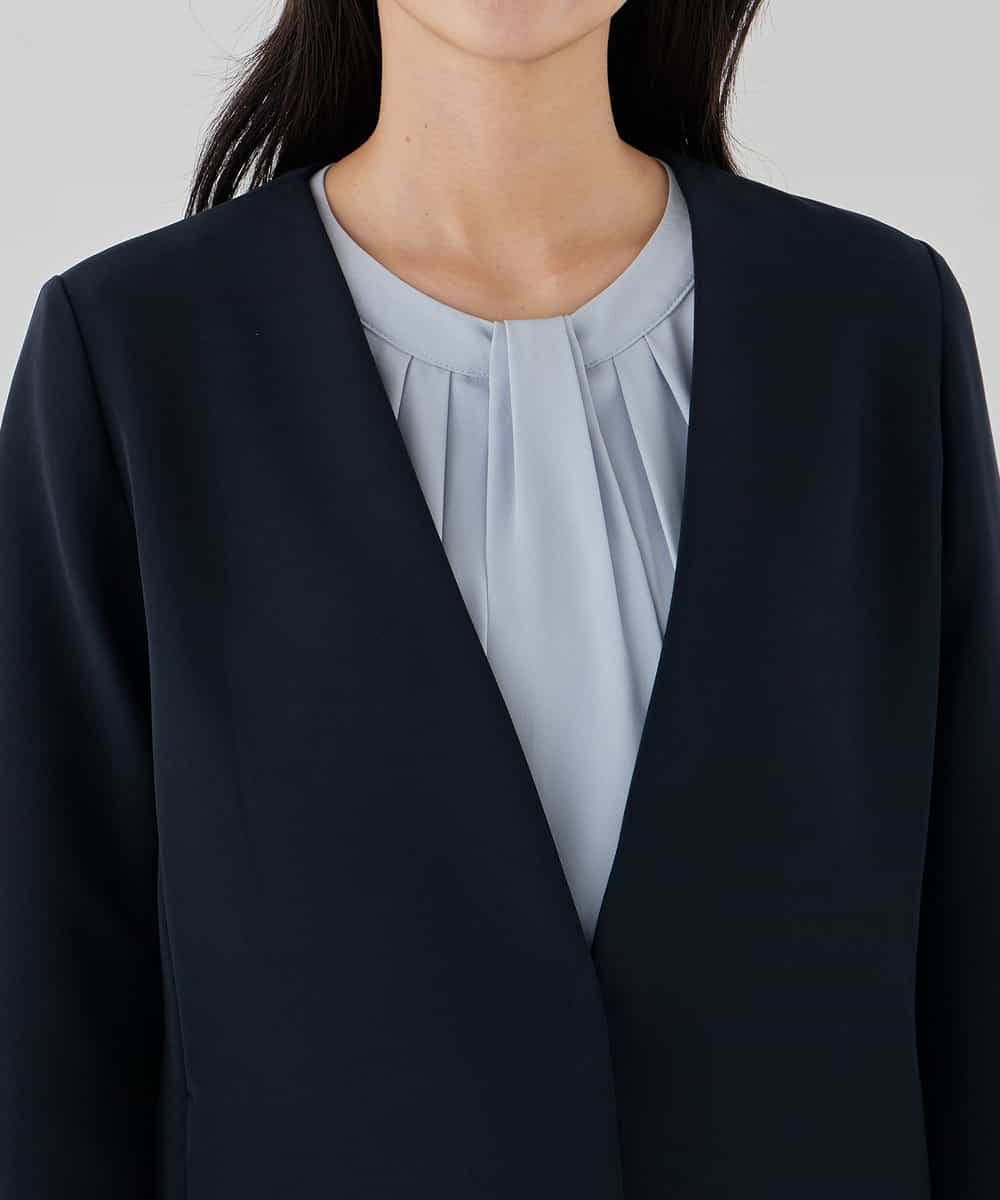 KBDCD01099 a.v.v(アー・ヴェ・ヴェ) 【洗える/ストレッチ/セットアップ対応】ダブルクロスVネックノーカラージャケット ブラック