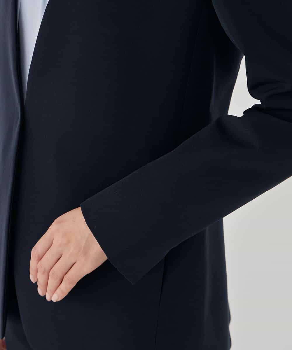 KBDCD01099 a.v.v(アー・ヴェ・ヴェ) 【洗える/ストレッチ/セットアップ対応】ダブルクロスVネックノーカラージャケット ブラック