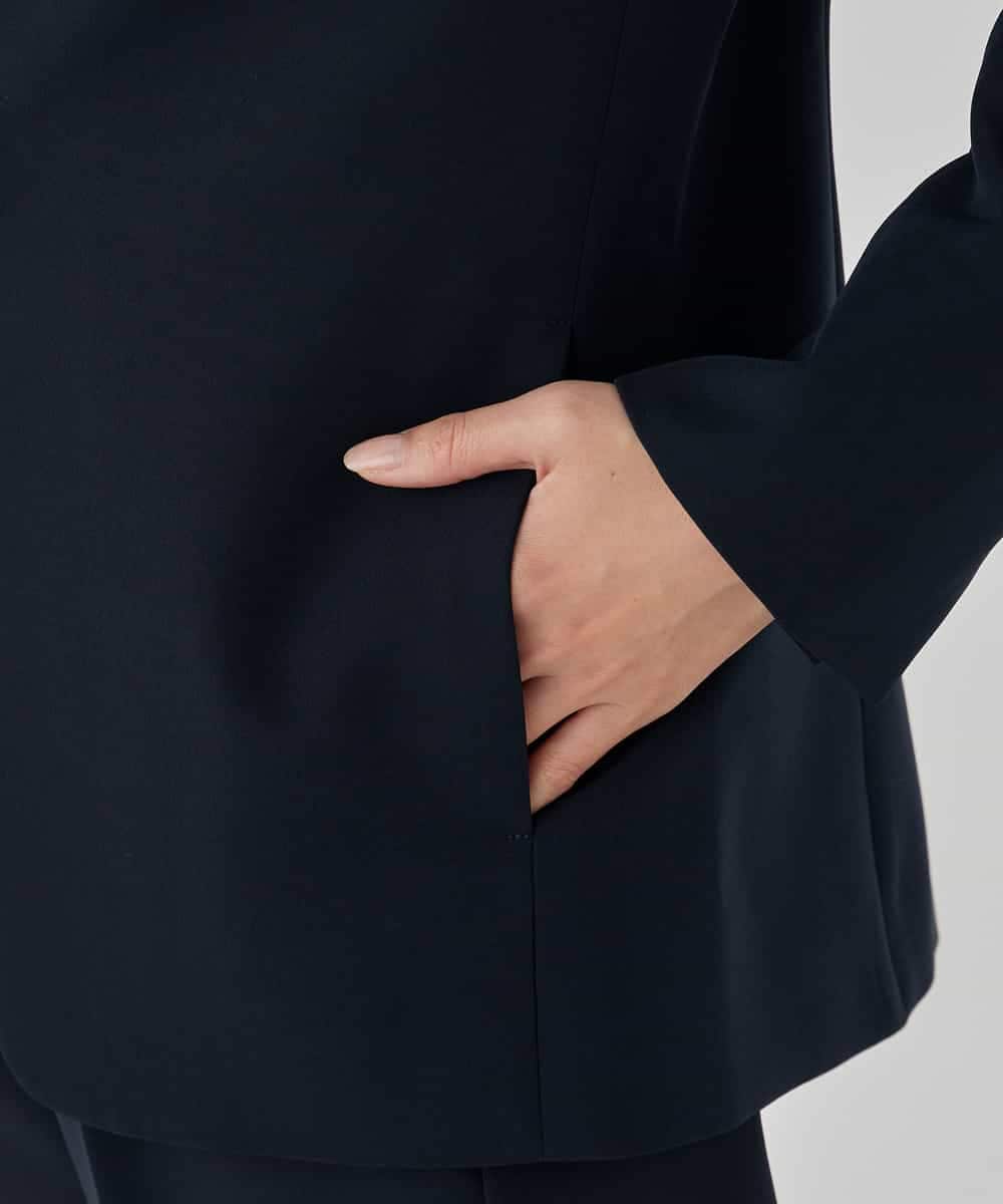 KBDCD01099 a.v.v(アー・ヴェ・ヴェ) 【洗える/ストレッチ/セットアップ対応】ダブルクロスVネックノーカラージャケット ブラック