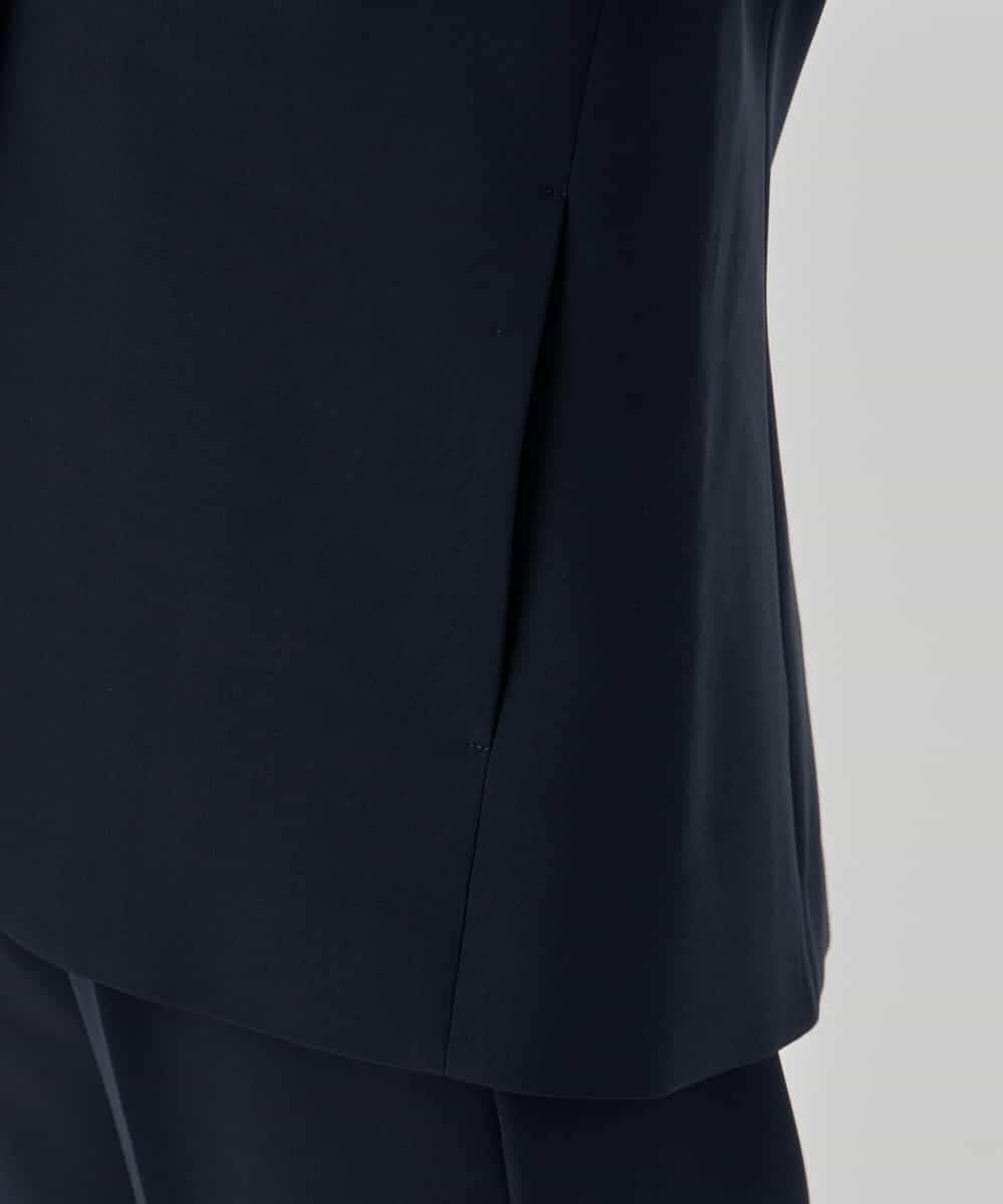 KBDCD01099 a.v.v(アー・ヴェ・ヴェ) 【洗える/ストレッチ/セットアップ対応】ダブルクロスVネックノーカラージャケット ブラック